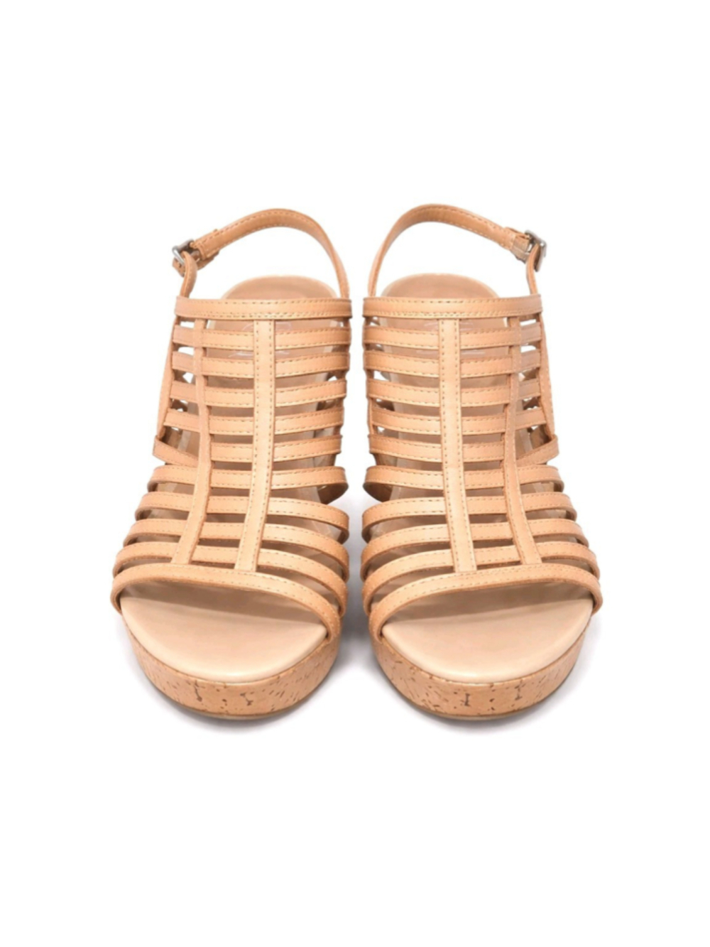 Franco Sarto Sombre Wedge Sandals Tan Leather Strappy Cage Cork Heel 7M Beach